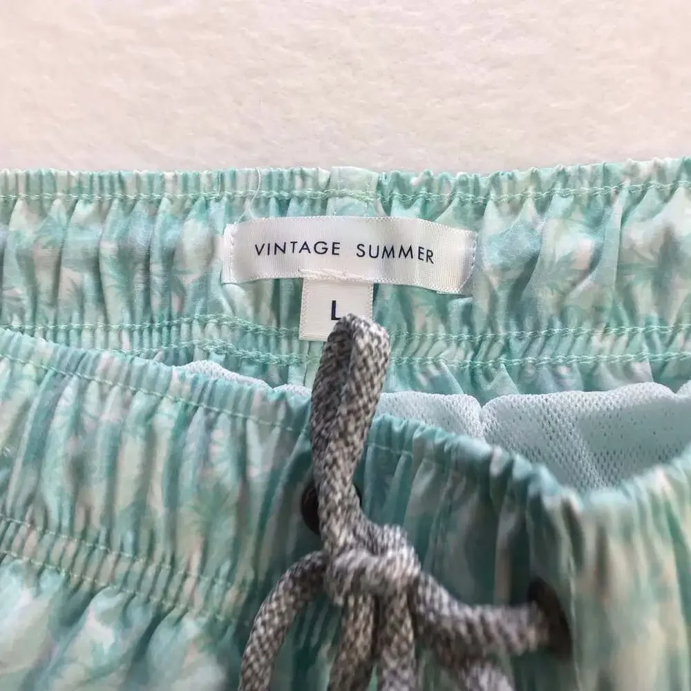 Vintage Summer Men's Pineapple Print Volley Swim Shorts Large Mint Green